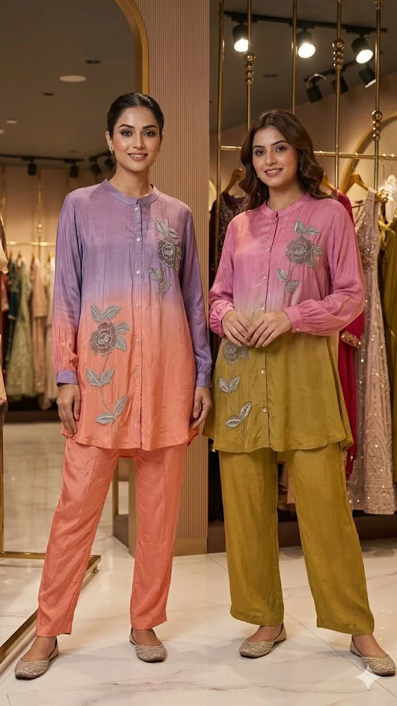 Gradient Embroidered Co-Ord Set